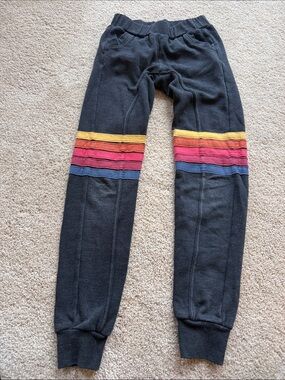 Aviator Nation Black Joggers with Yellow, Pink & Blue Stripes